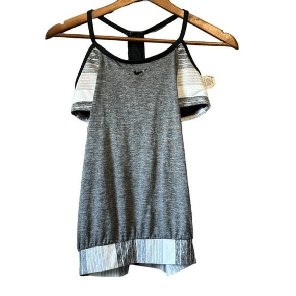 Nike Women's Activewear Tank Top‎ Gray Striped Racerback Layered Athletic - Picture 1 of 7